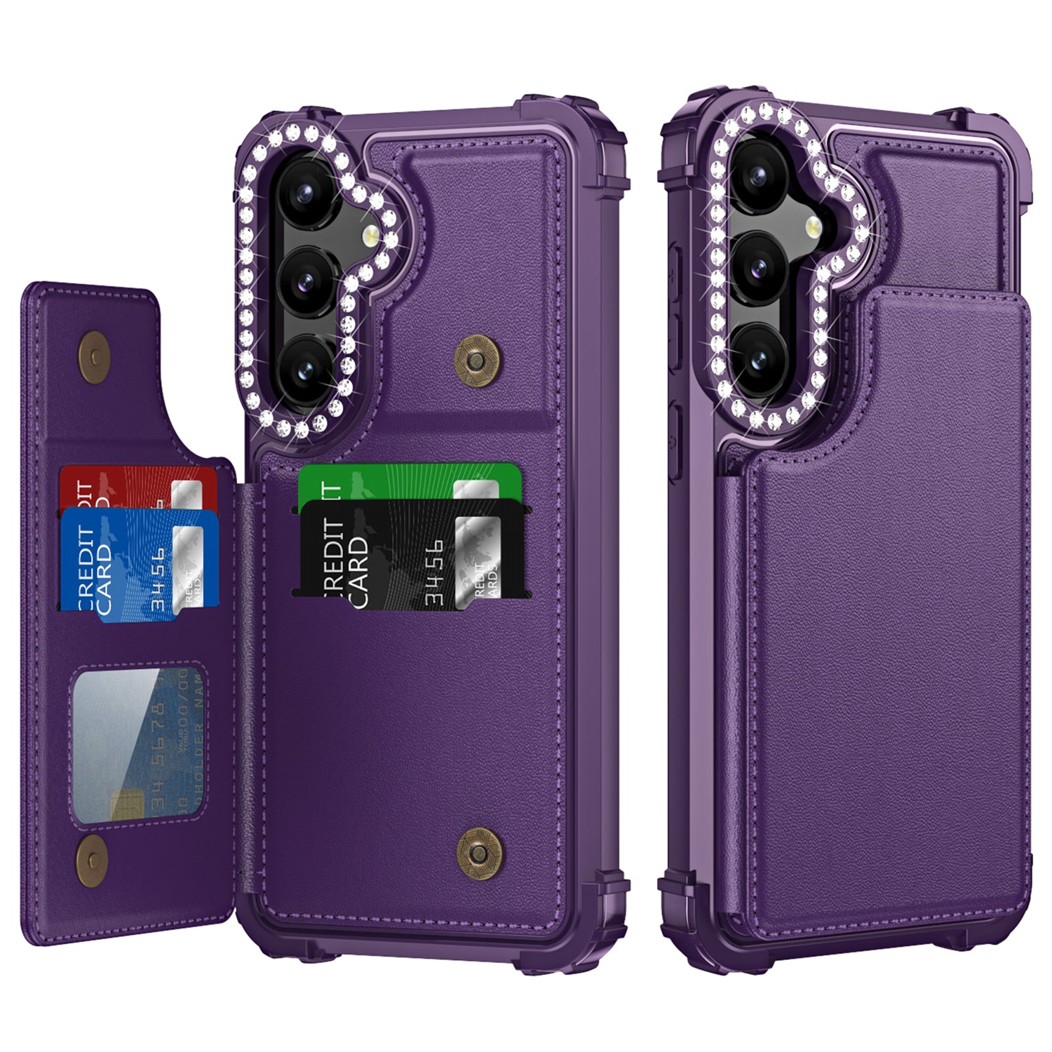 ZM15 For Samsung Galaxy S24 Case Rhinestone Decor Card Slots Phone Cover ZM15 For Samsung Galaxy S24 Case Rhinestone Decor Card Slots Phone Cover